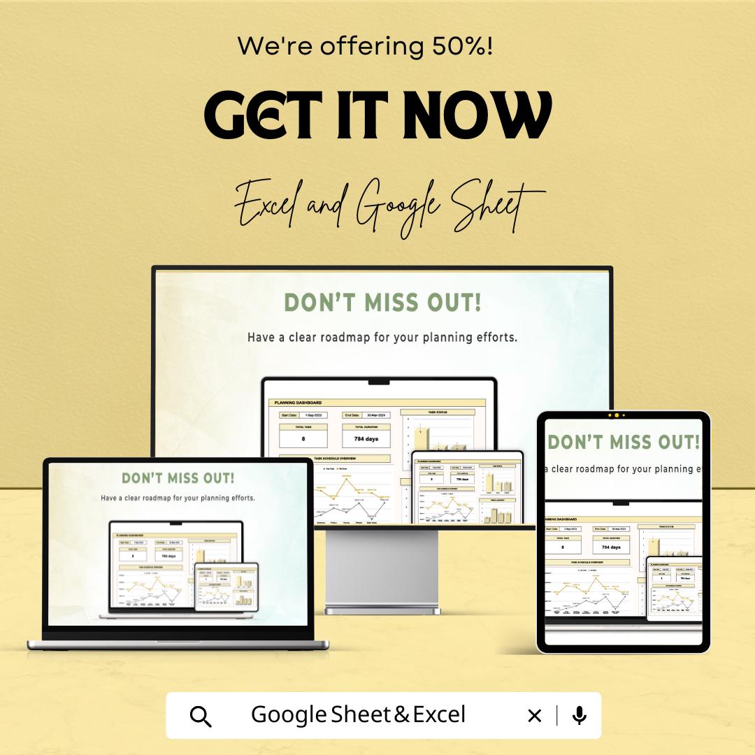 Planning Timeline Sheet | Project Dashboard Template | Task Tracker & Schedule | Visual Gantt Style Planner | Instant Download