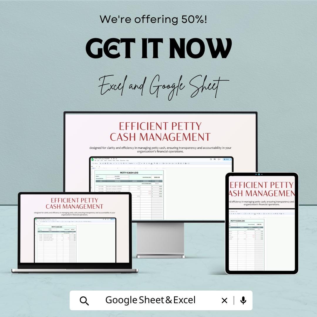 Petty Cash Log Sheet | Google Sheets Template | Business Expense Tracker | Cash Flow Sheet | Printable Cash Ledger | Digital Download