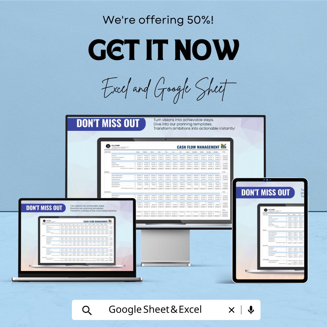 Cash Flow Management Sheet | Excel & Google Sheet | Budgeting Template for Financial Planning | 50% Off | Instant Download