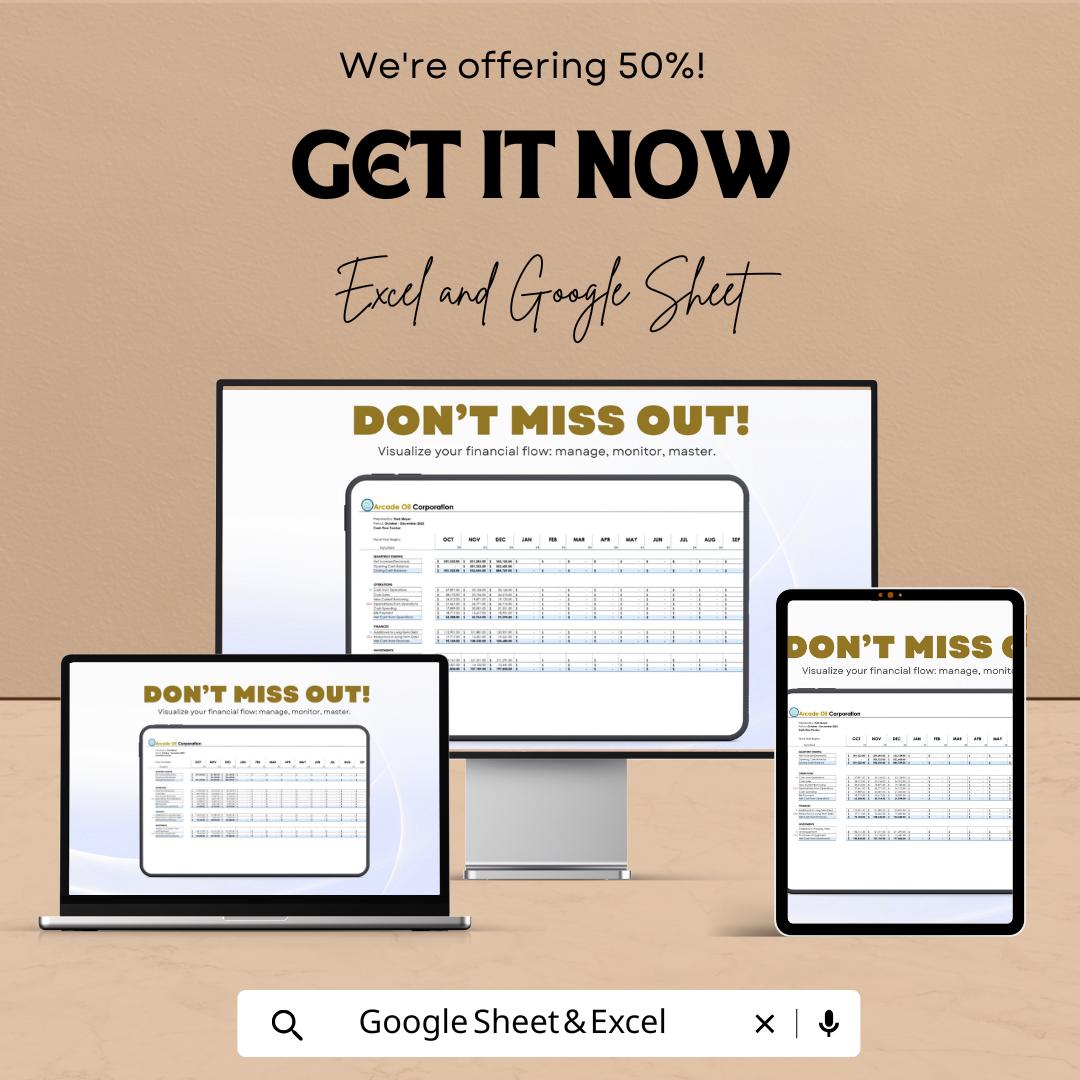 Cash Flow Tracker Sheet | Financial Planning Excel and Google Sheets Template | Monthly Cash Flow Management Tool | Track Income & Expenses