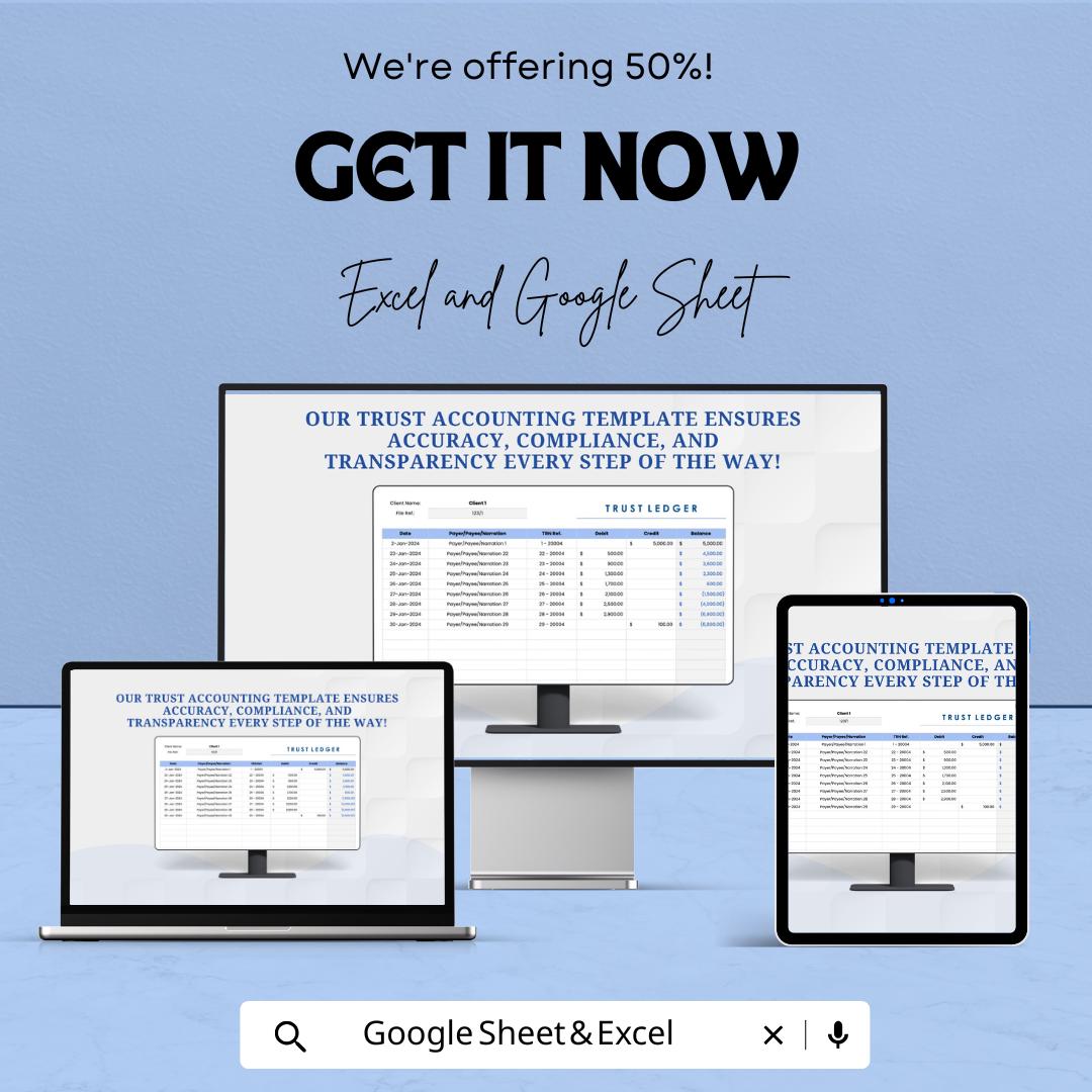 Trust Accounting Sheet | Excel and Google Sheet Template | Trust Ledger for Law Firms, Clients, Finance, Compliance & Transparency