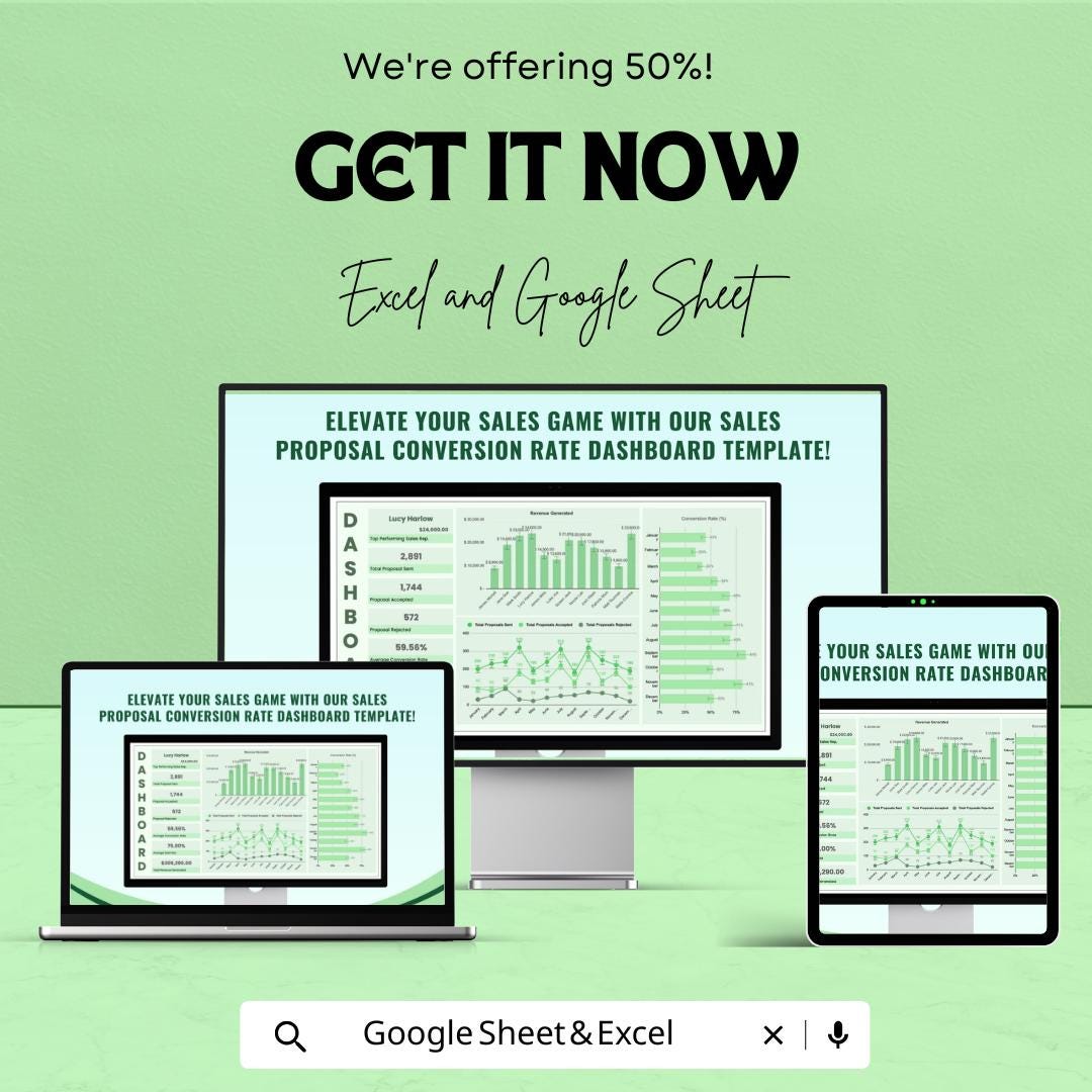 Sales Proposal Conversion Rate Dashboard | Excel & Google Sheet | Sales Analytics | Conversion Tracking Template