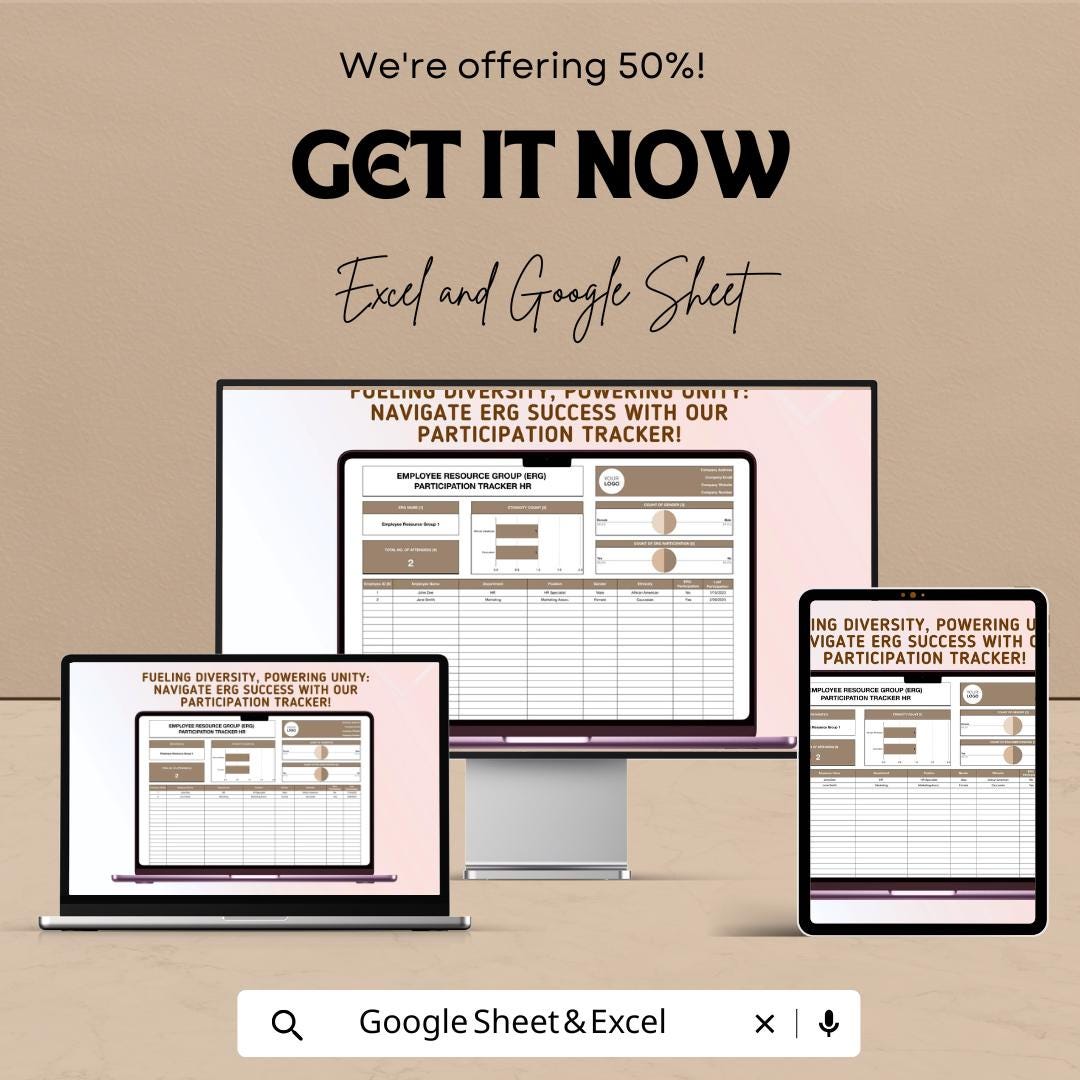 Employee Resource Group (ERG) Participation Tracker HR Sheet - Excel and Google Sheet - Monitor Diversity, Engagement & Event Attendance |