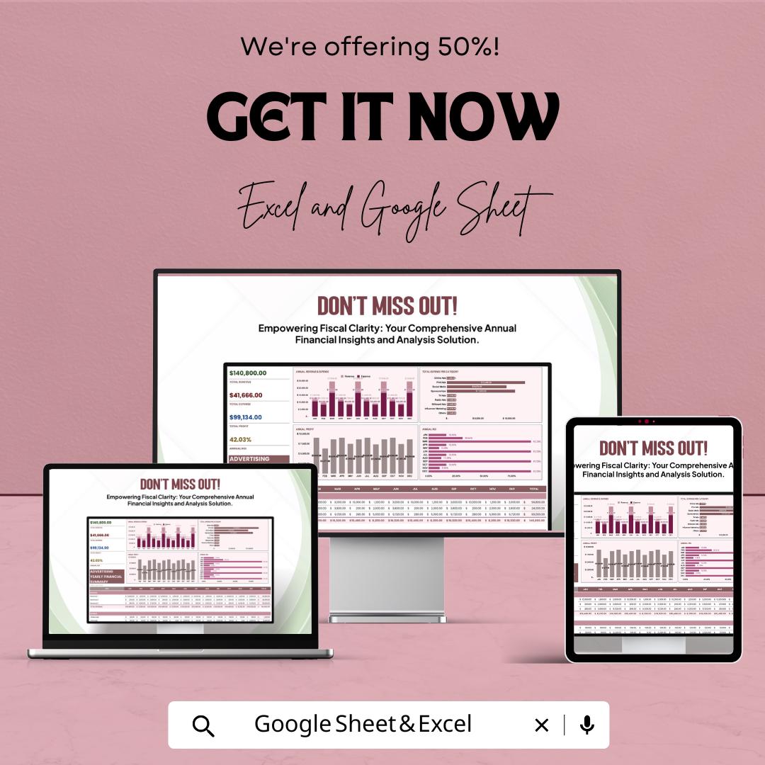 Advertising Yearly Financial Summary Sheet | Google Sheets Template | Financial Analysis | Budgeting & Forecasting Tool | Customizable