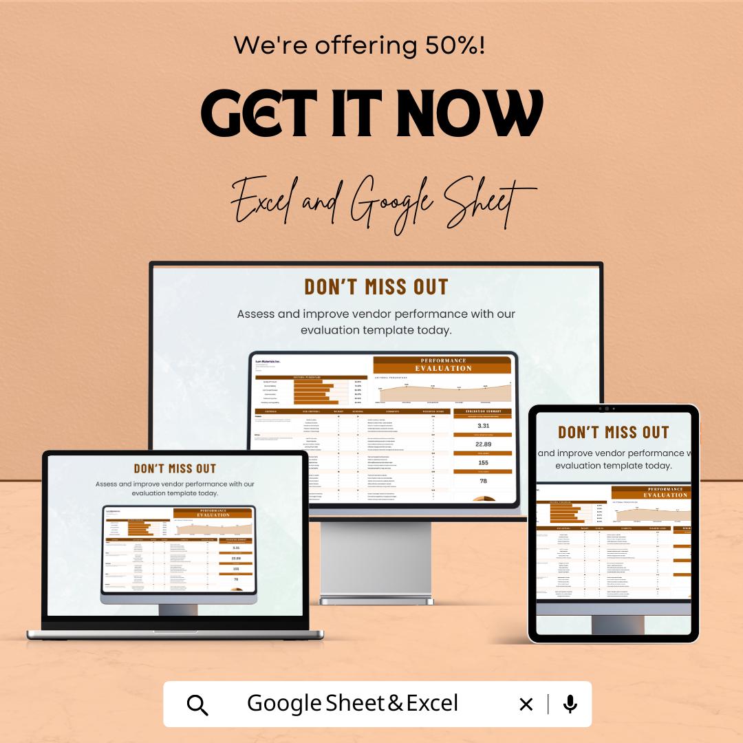 Vendor Performance Evaluation Sheet - Google Sheets | Administration Tool for Supplier Scoring and Feedback | Procurement Performance