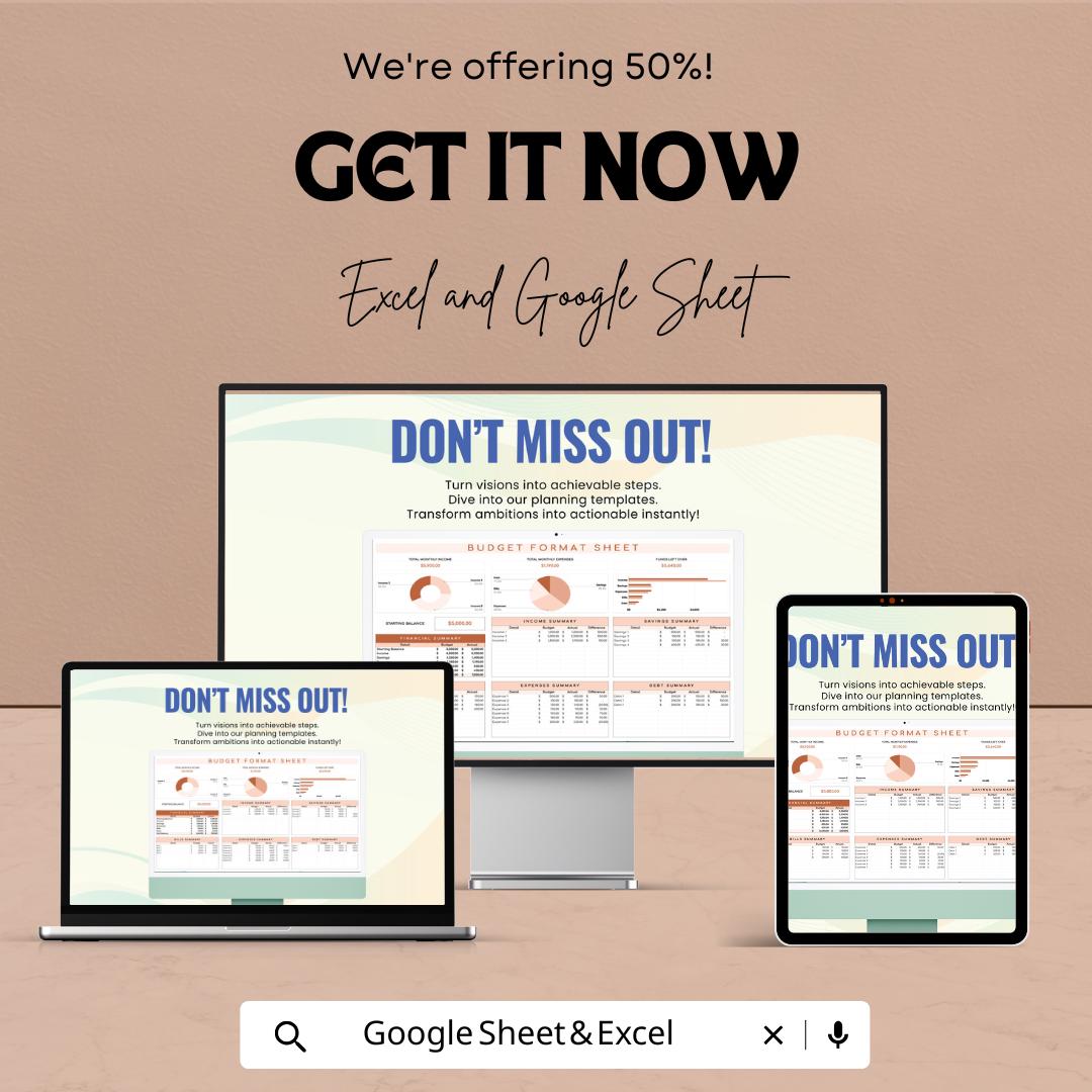 Budget Format Sheet | Monthly Budget Tracker | Google Sheet & Excel Template | Expense Tracker Spreadsheet | Financial Planning Tool