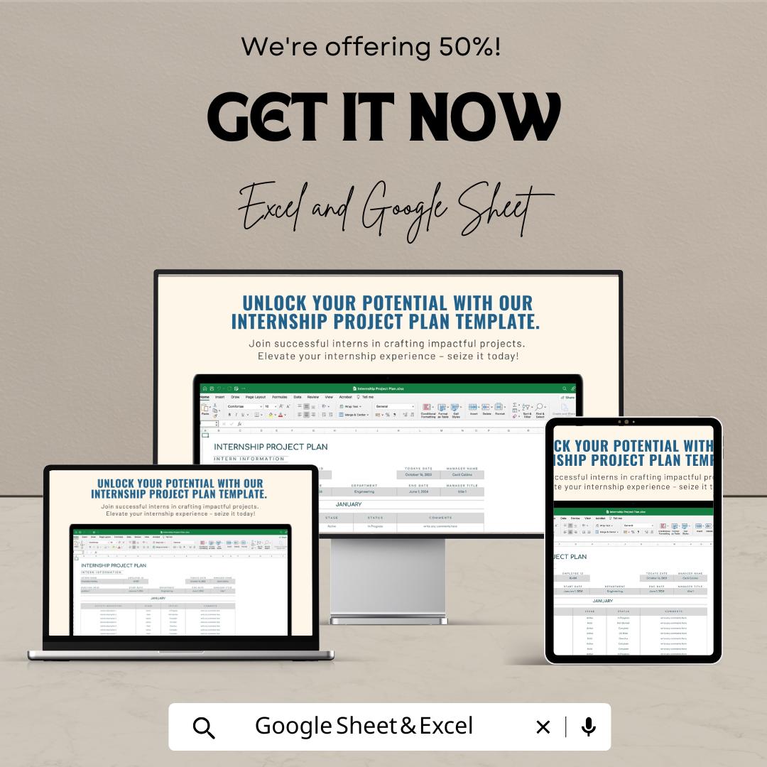 Internship Project Plan Sheet | Excel & Google Sheets Template | Internship Tracking | Activity Management Template | Project Plan Template