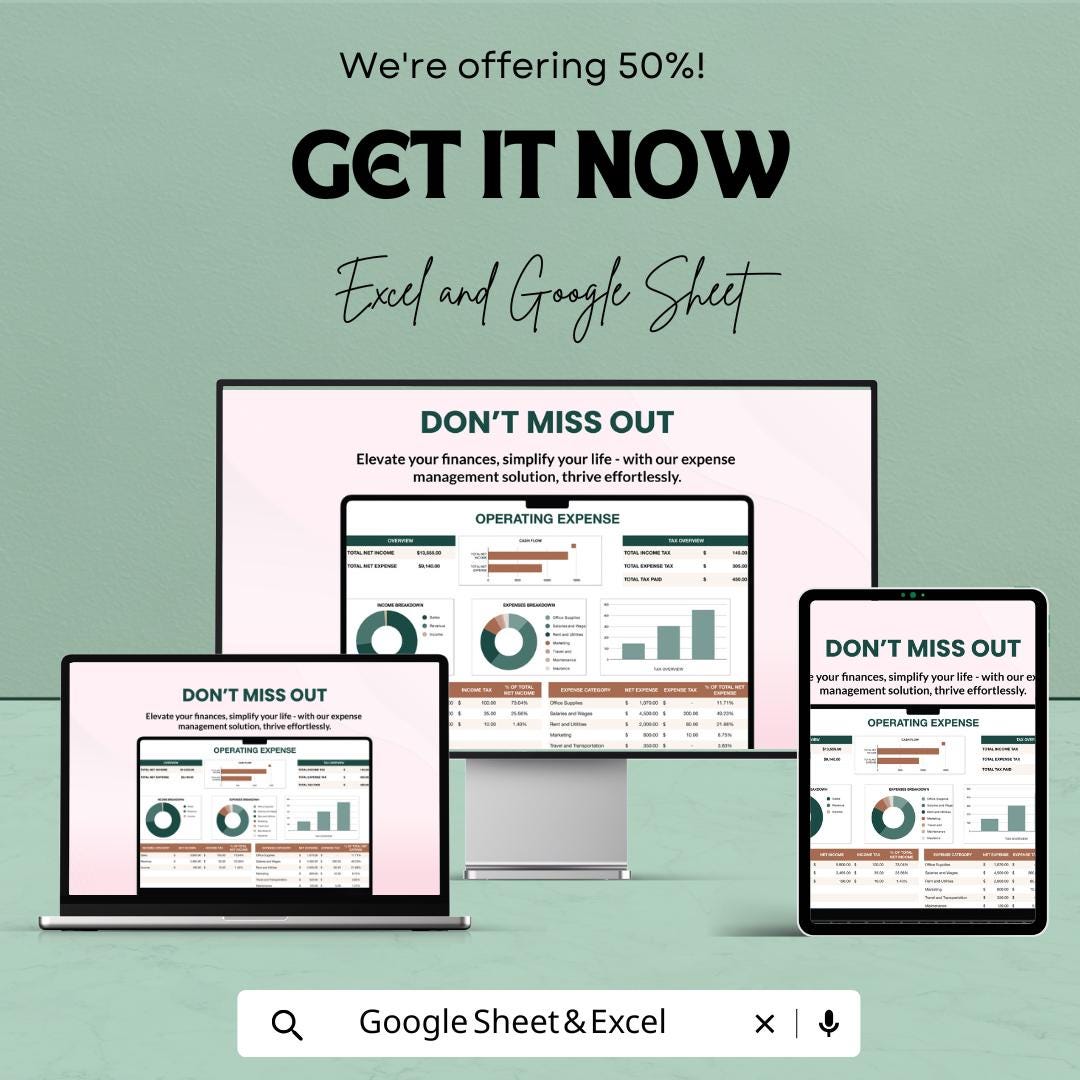 Operating Expense Sheet | Google Sheets and Excel Template | Expense Tracker | Business Budget Planner | Cash Flow & Income Breakdown