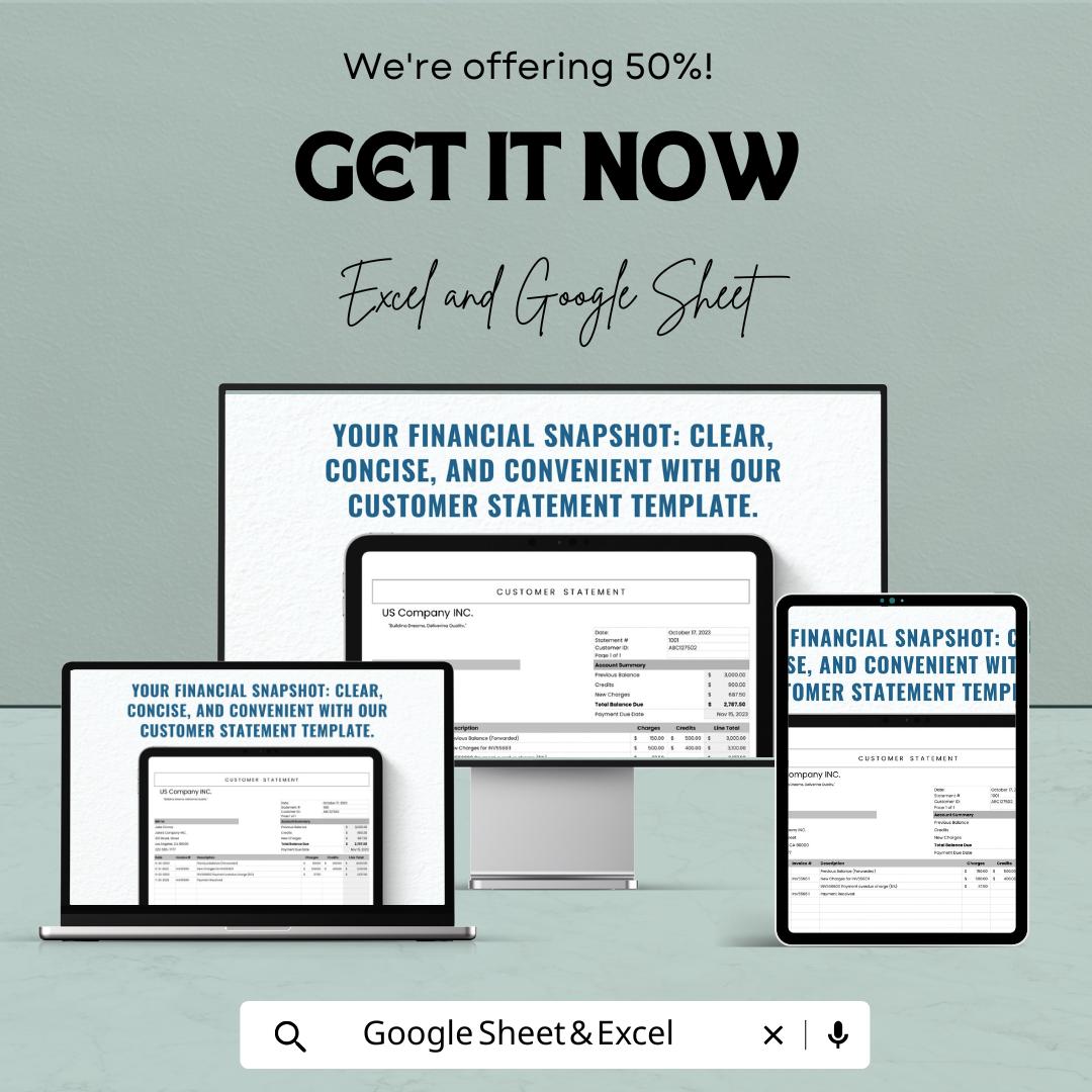 Customer Statement Sheet | Google Sheets | Financial Statement | Billing Statement | Payment Tracking | Customizable Invoice Template