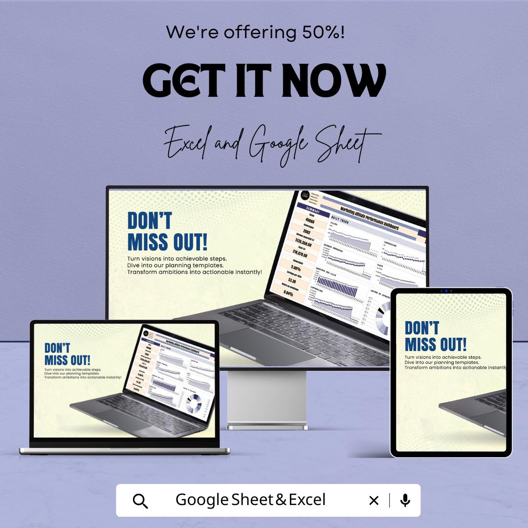 Marketing Affiliate Performance Dashboard Sheet - Excel & Google Sheet Template for Tracking Affiliate Marketing