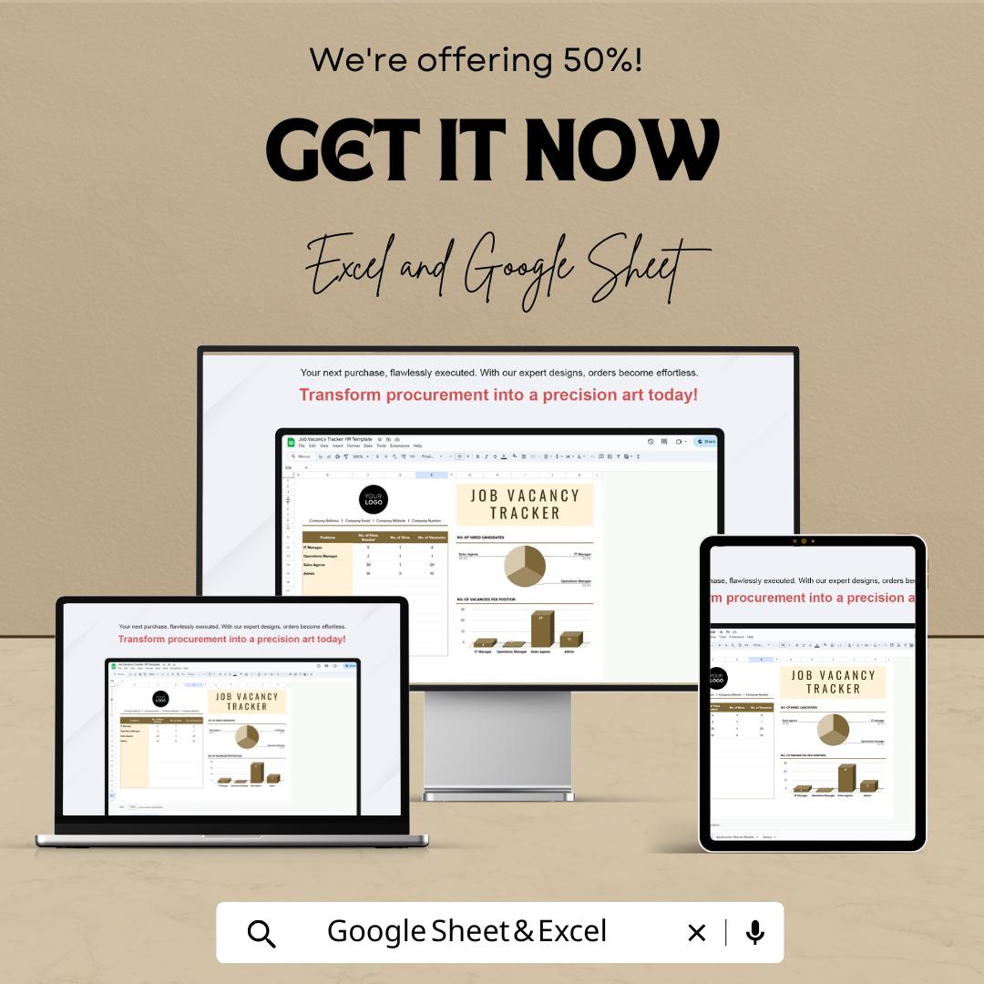 Job Vacancy Tracker HR Sheet | Excel & Google Sheets | Recruitment Dashboard | Hiring Tracker | Editable Template | Instant Download
