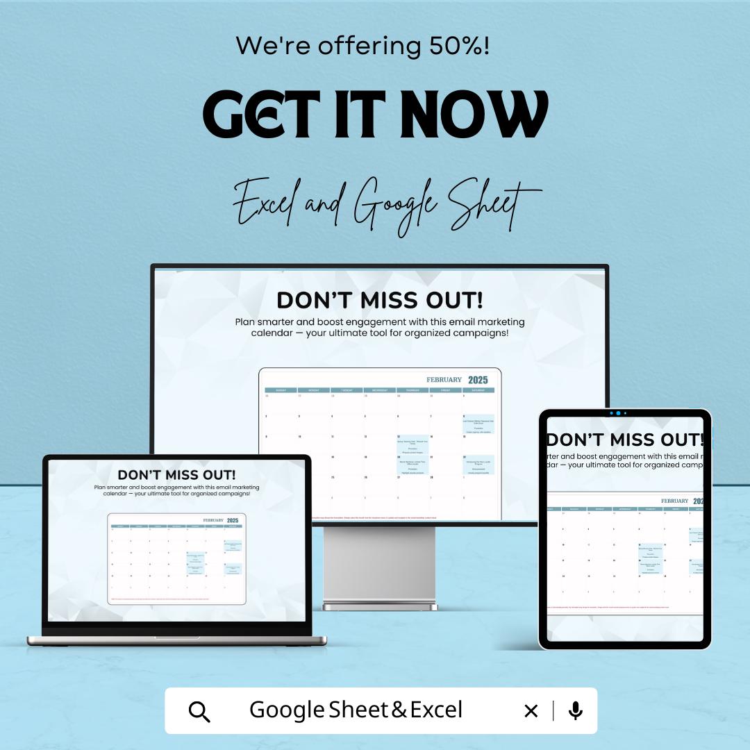 Email Marketing Content Calendar Sheet - Excel and Google Sheet Template for Email Campaign Scheduling & Tracking - Marketing Planner