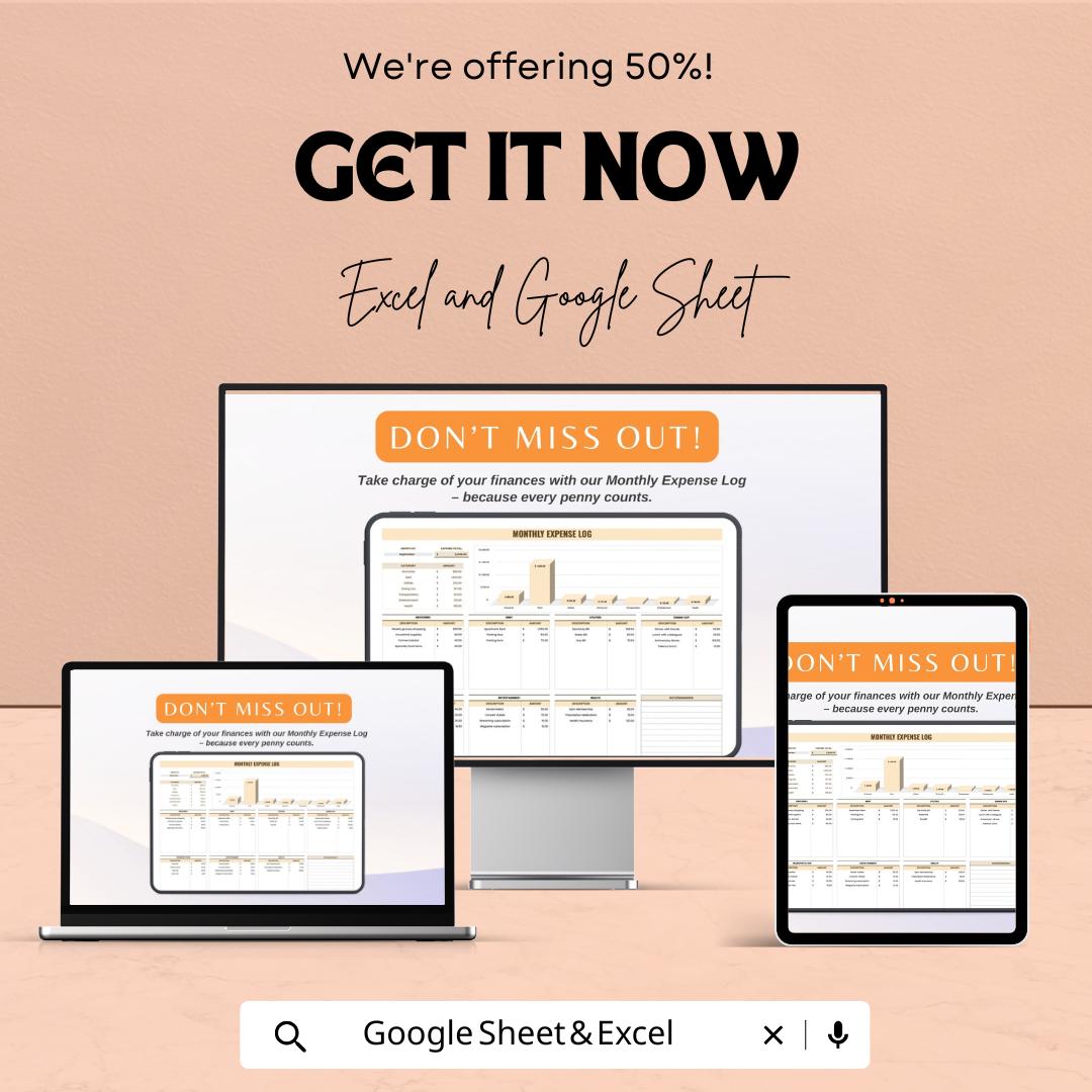 Monthly Expense Sheet Excel & Google Sheets | Budget Tracker, Spending Log, and Expense Analysis Template