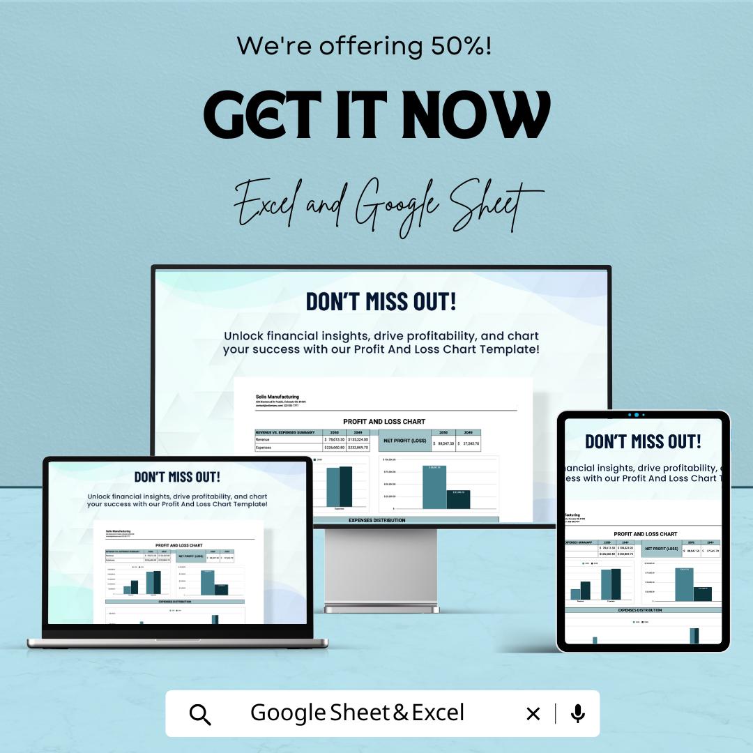 Profit and Loss Chart Template - Track Income and Expenses for Business - Excel & Google Sheet