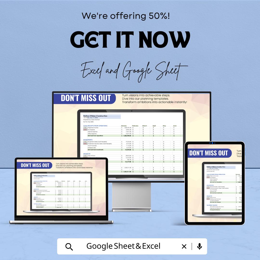 Home Remodeling Cash Flow Planner Sheet - Google Sheet Template - Track Project Budget, Costs, and Expense | Financial Management
