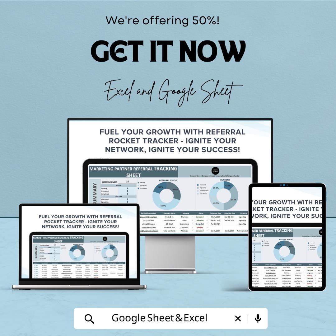 Marketing Partner Referral Tracking Sheet - Excel and Google Sheet for Efficient Lead Management, Referral Status & Outcome Analysis