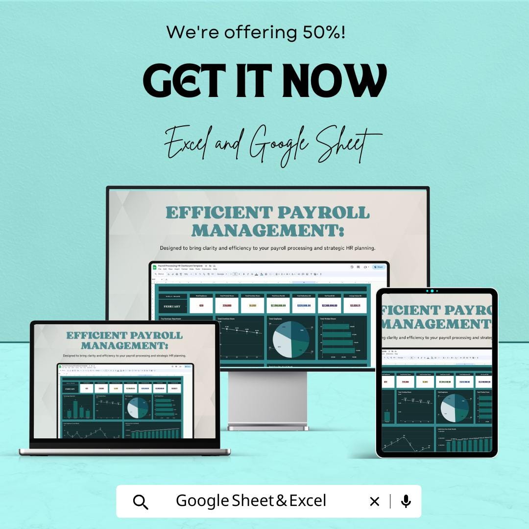 Payroll Processing HR Dashboard Sheet - Excel & Google Sheets Template for Efficient HR Management