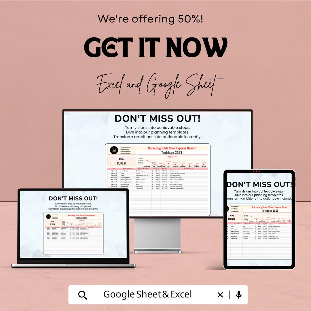 Marketing Trade Show Expense Report Sheet | Budget Tracker for Events | Excel and Google Sheet | Customizable Template for Exhibitors |