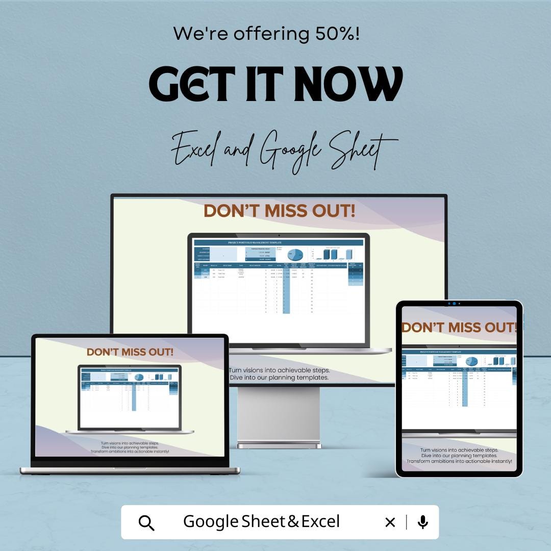 Project Portfolio Management Sheet - Excel and Google Sheets Template for Tracking, Budgeting & Reporting