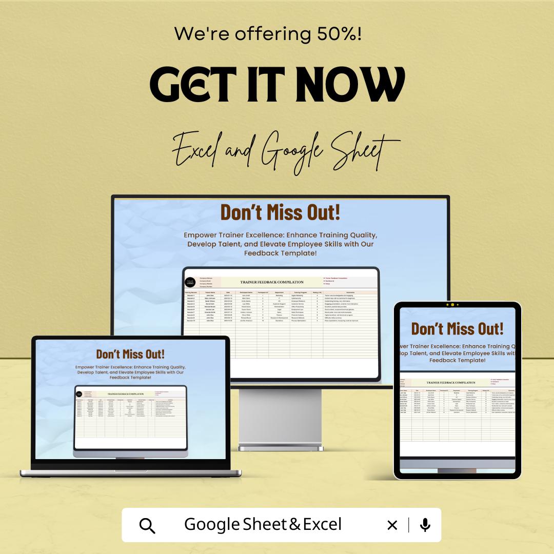 Trainer Feedback Compilation HR Sheet | Excel & Google Sheets | Employee Evaluation Tracker | Performance Dashboard Template