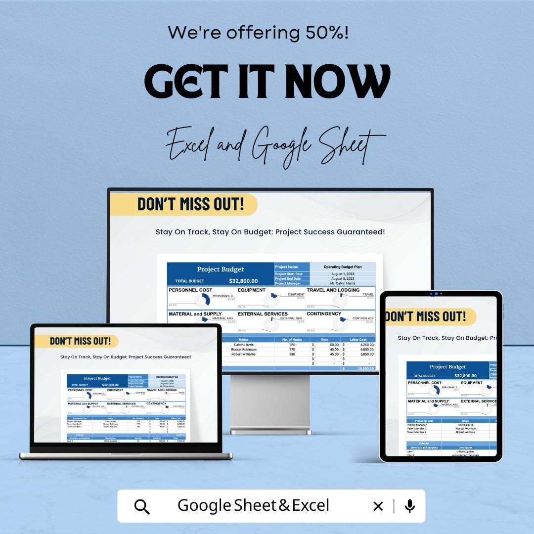 Project Budget Sheet | Excel & Google Sheets | Business Budget Template | Financial Planner | Cost Tracker | Instant Download