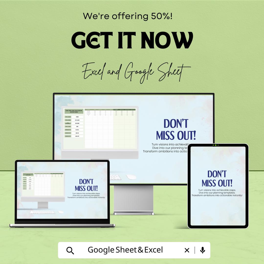 Cost Per Lead Calculator | PPC Advertising ROI Tracker | Google Sheets & Excel | Campaign Metrics Spreadsheet | CPL Calculation Sheet