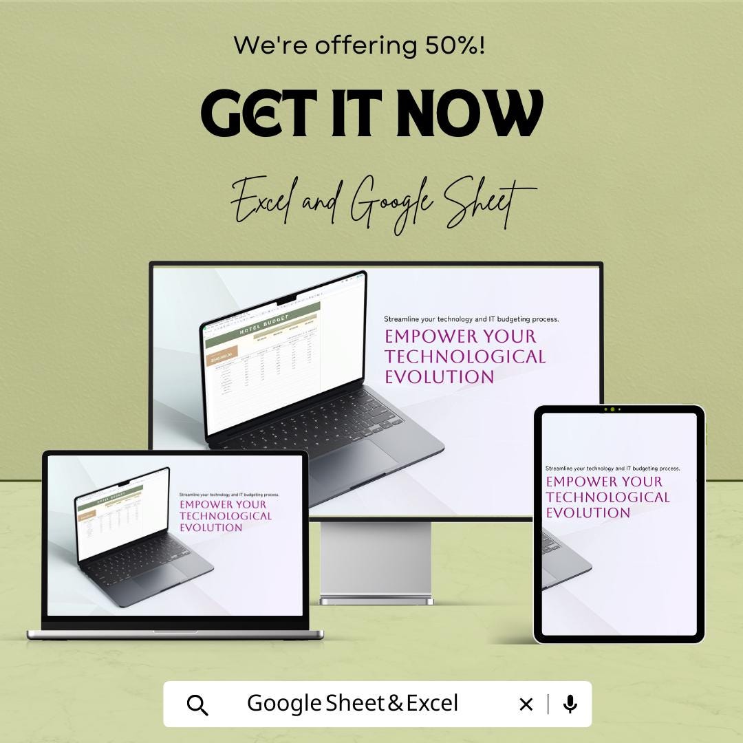 Hotel Technology & IT Budget Sheet - Excel and Google Sheets Template for Hotel Management and IT Budgeting