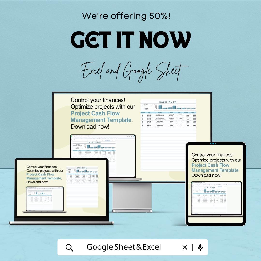 Project Cash Flow Management Sheet | Excel & Google Sheets | Cash Flow Tracker | Finance Planner | Budget Management Template