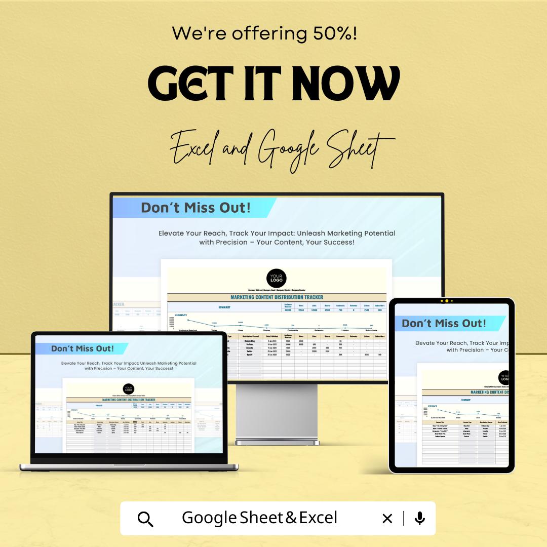 Marketing Content Distribution Tracker | Excel and Google Sheets Template | Social Media & Content Strategy Planner