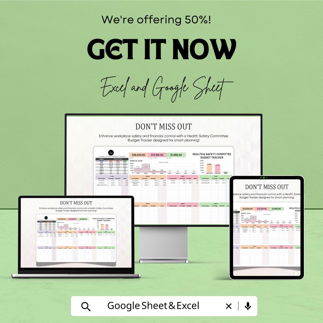 Health & Safety Committee Budget Tracker Sheet | Excel and Google Sheets | Workplace Safety Budget Planner Template