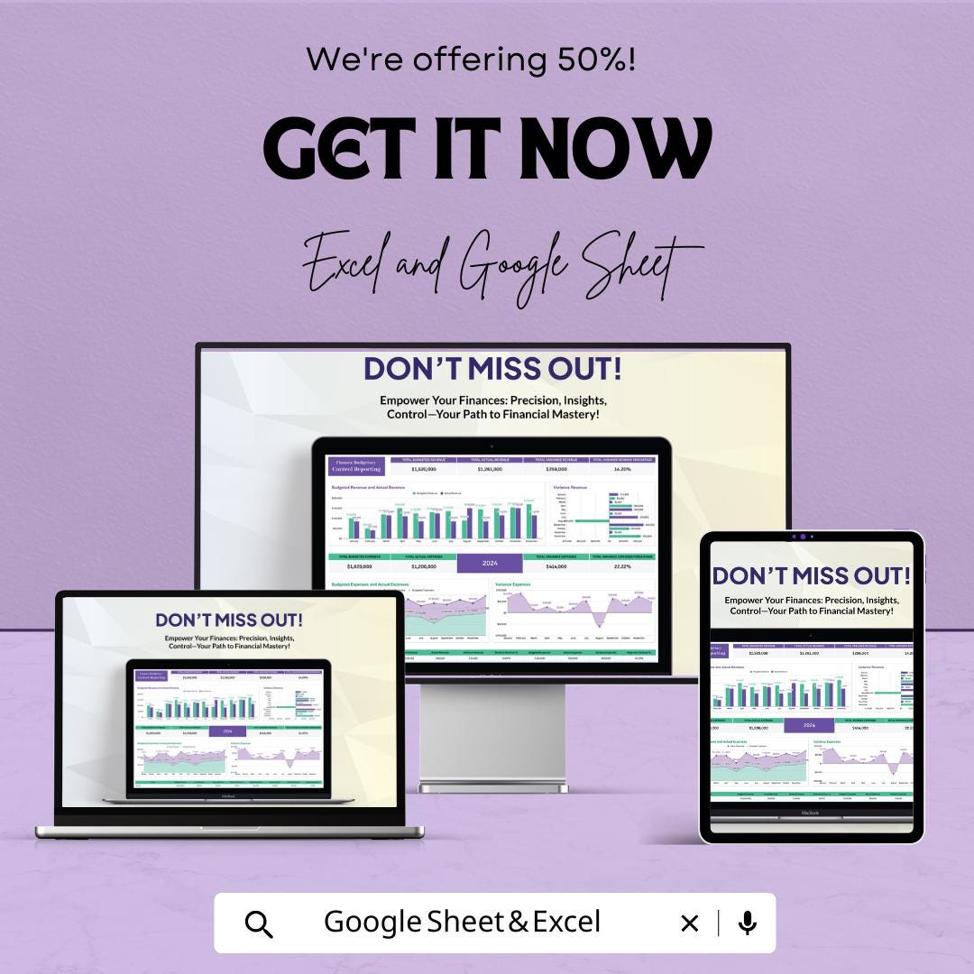 Finance Budgetary Control Reporting Sheet | Google Sheets and Excel Template | Budget Tracking & Financial Reporting
