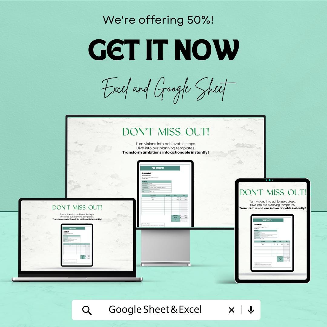 Pub Receipts Sheet Template - Excel & Google Sheet for Easy Financial Tracking