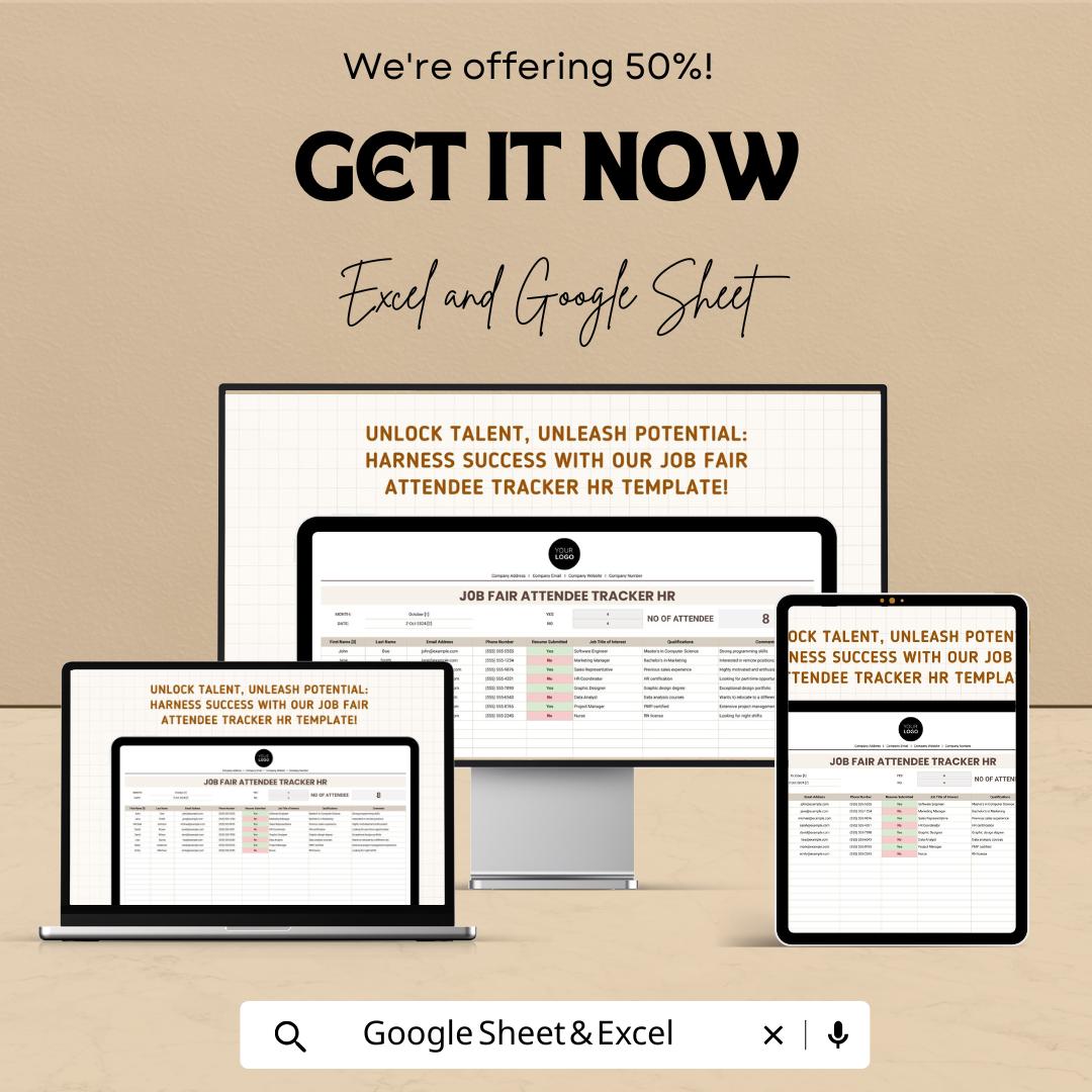 Job Fair Attendee Tracker HR Sheet | Excel & Google Sheets | Event Registration | Candidate Log | HR Spreadsheet | Instant Download