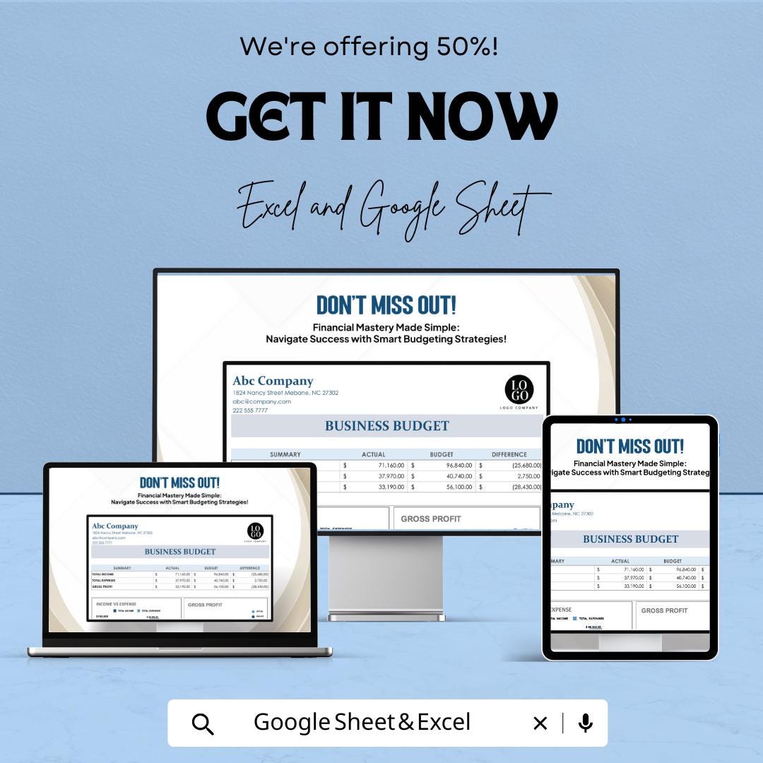 Business Budget Sheet | Editable Excel & Google Sheets Template | Financial Tracker | Income Expense Dashboard | Small Business Planner