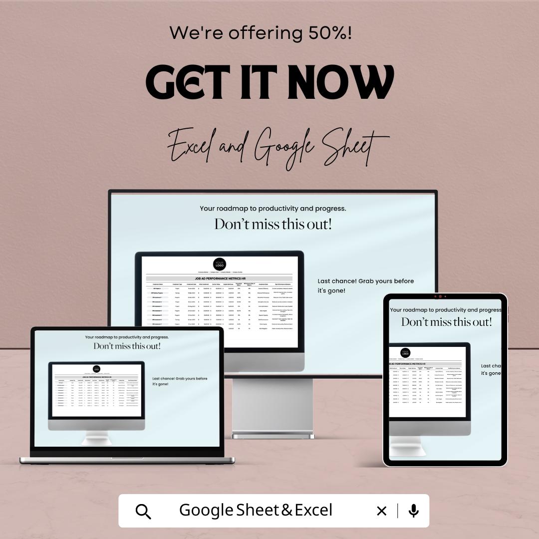 Performance Metrics HR Sheet | Excel and Google Sheet | KPI Tracker | Dashboard Template | Employee Ad ROI Analysis