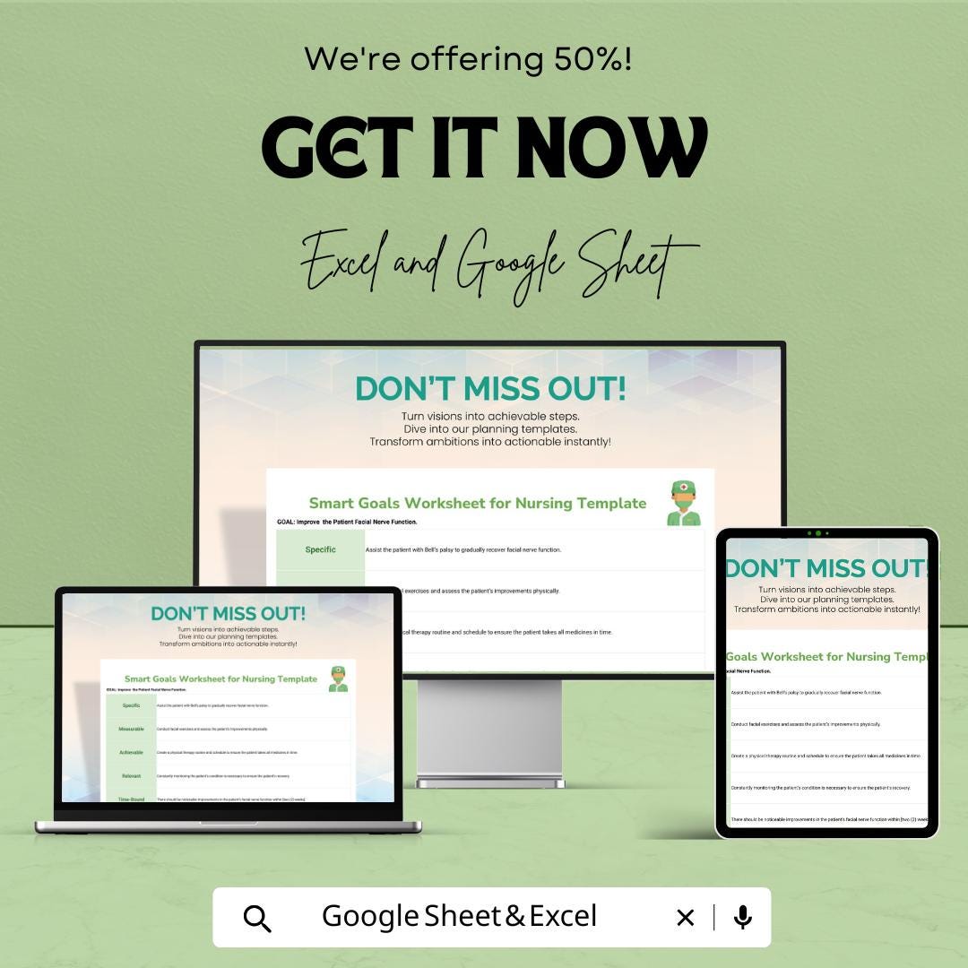 Smart Goals Worksheet for Nursing – Editable Google Sheet & Excel | Patient Care Planning Template | Nursing Goal Setting PDF