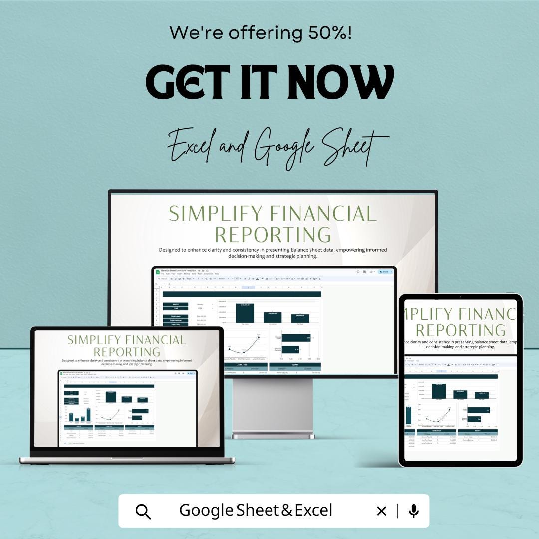 Balance Sheet Template Excel and Google Sheet | Financial Reporting Spreadsheet | Business Accounting Dashboard | Simple & Editable