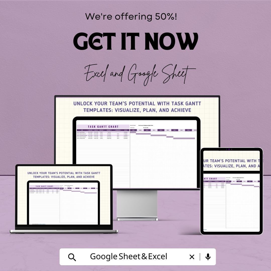 Task Gantt Chart Template | Project Planning and Management | Google Sheet | Timeline Visualization | Task Tracker | Project Schedule