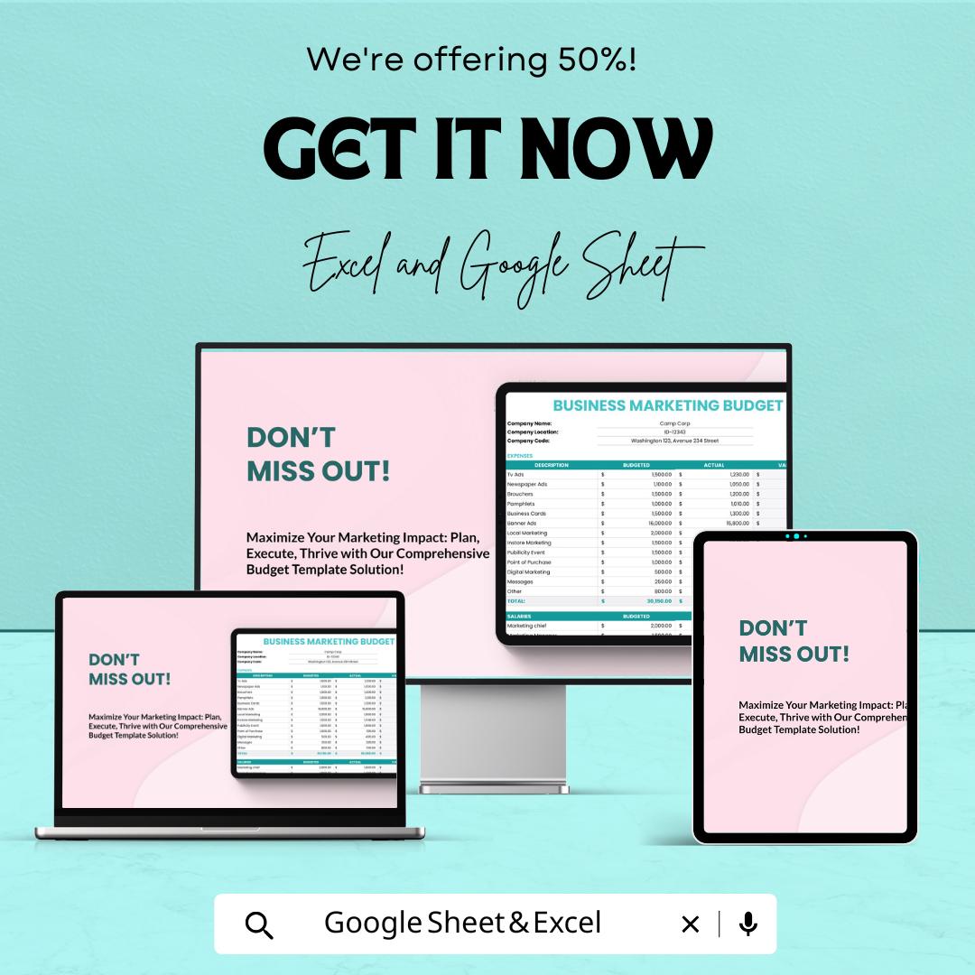 Business Marketing Budget Sheet | Excel & Google Sheets | Expense Tracker | Forecasting | Editable Marketing Budget Template