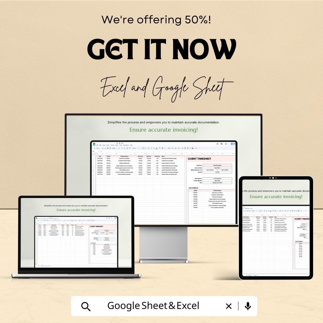 Client Timesheet Template - Excel & Google Sheets for Accurate Work Hour Tracking