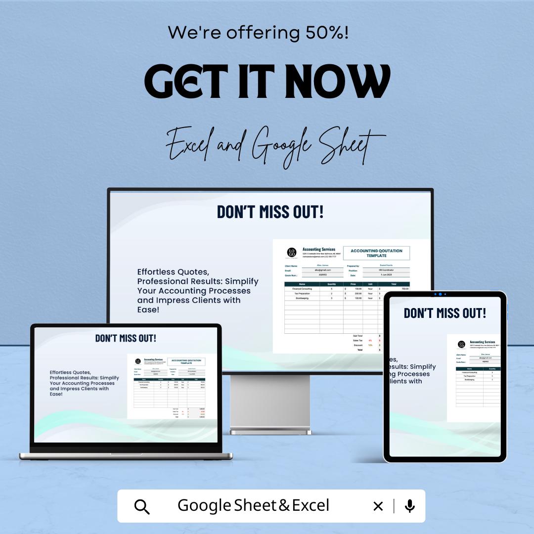 Accounting Quotation Sheet - Professional | Google Sheets Template - Customizable & Easy-to-Use - Invoice Generator for Financial Services