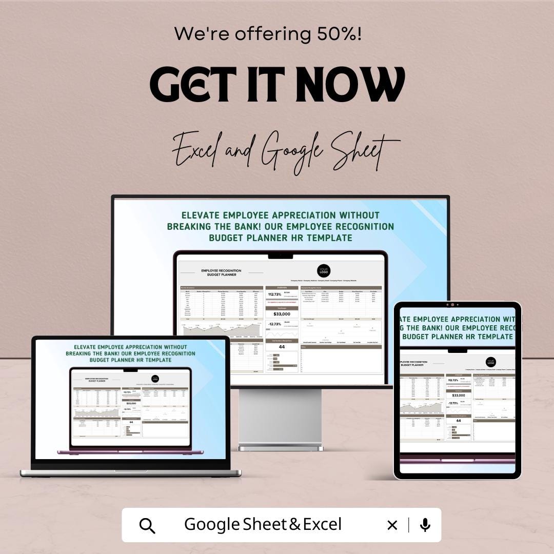 Employee Recognition Budget Planner HR Template - Google Sheets, Track Recognition Expenses, Budget Allocation, Employee Appreciation