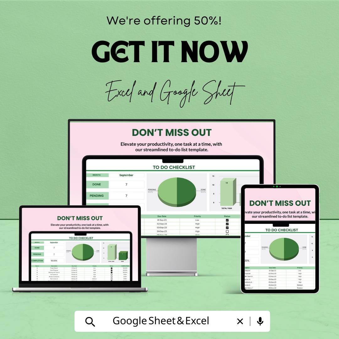 To Do Checklist Sheet for Excel and Google Sheets | Task Management Template | Track Progress, Deadlines, & Productivity | Customizable