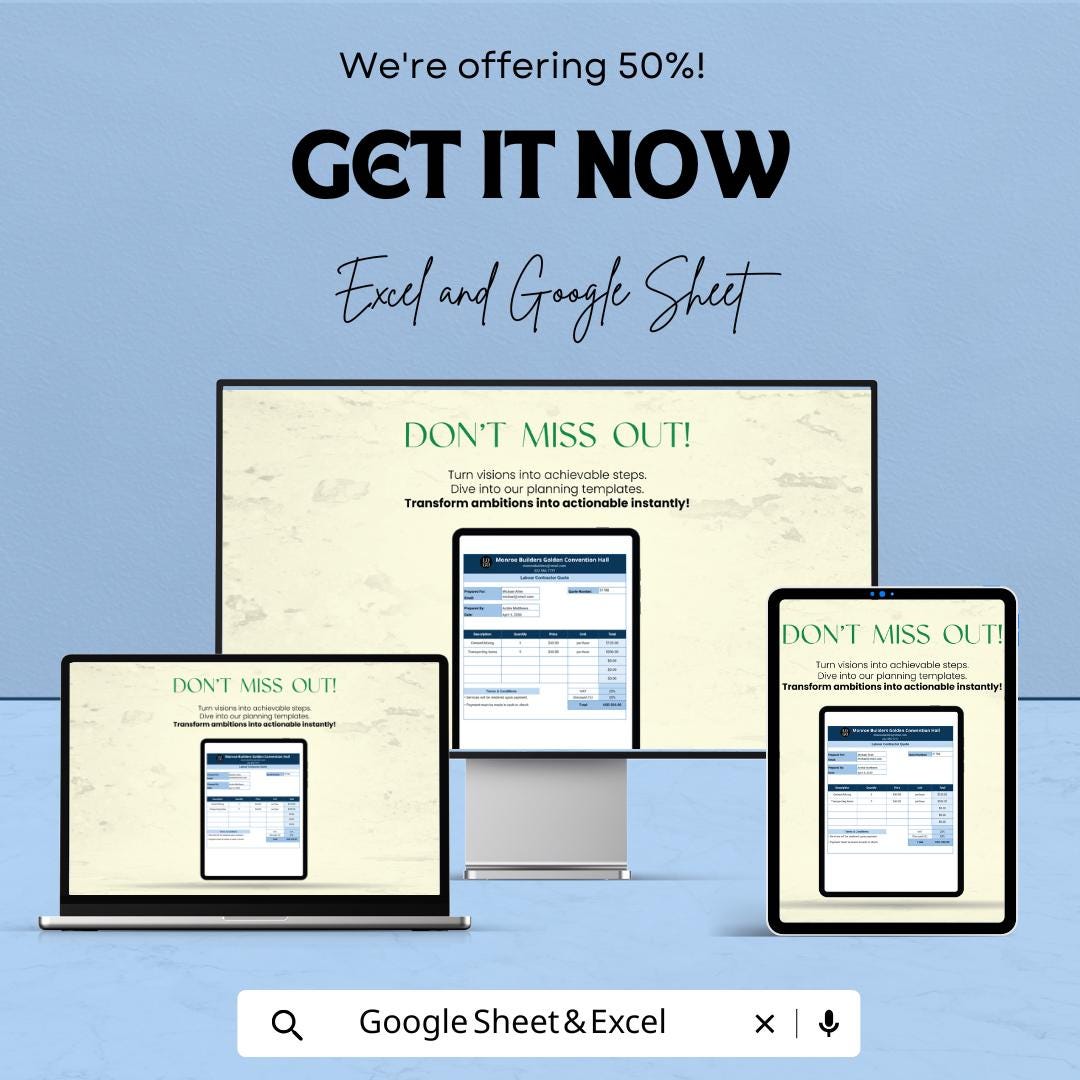 Labour Contractor Quotation Sheet | Editable Excel & Google Sheets | Construction Estimate Template | Contractor Invoice | Instant Download