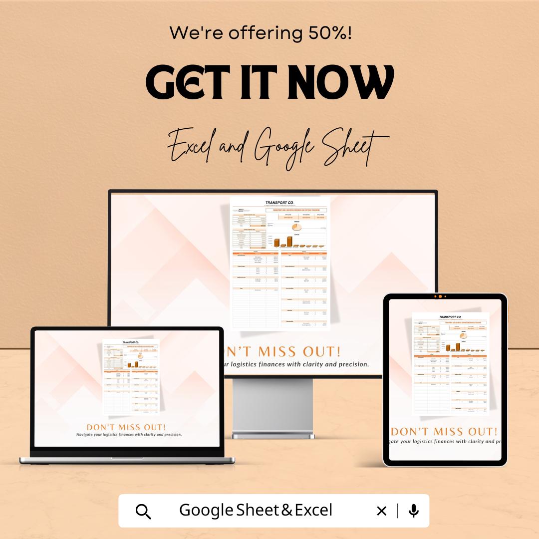 Transport and Logistics Revenue and Expense Tracking Sheet | Excel & Google Sheet Template | Financial Management for Transport Companies