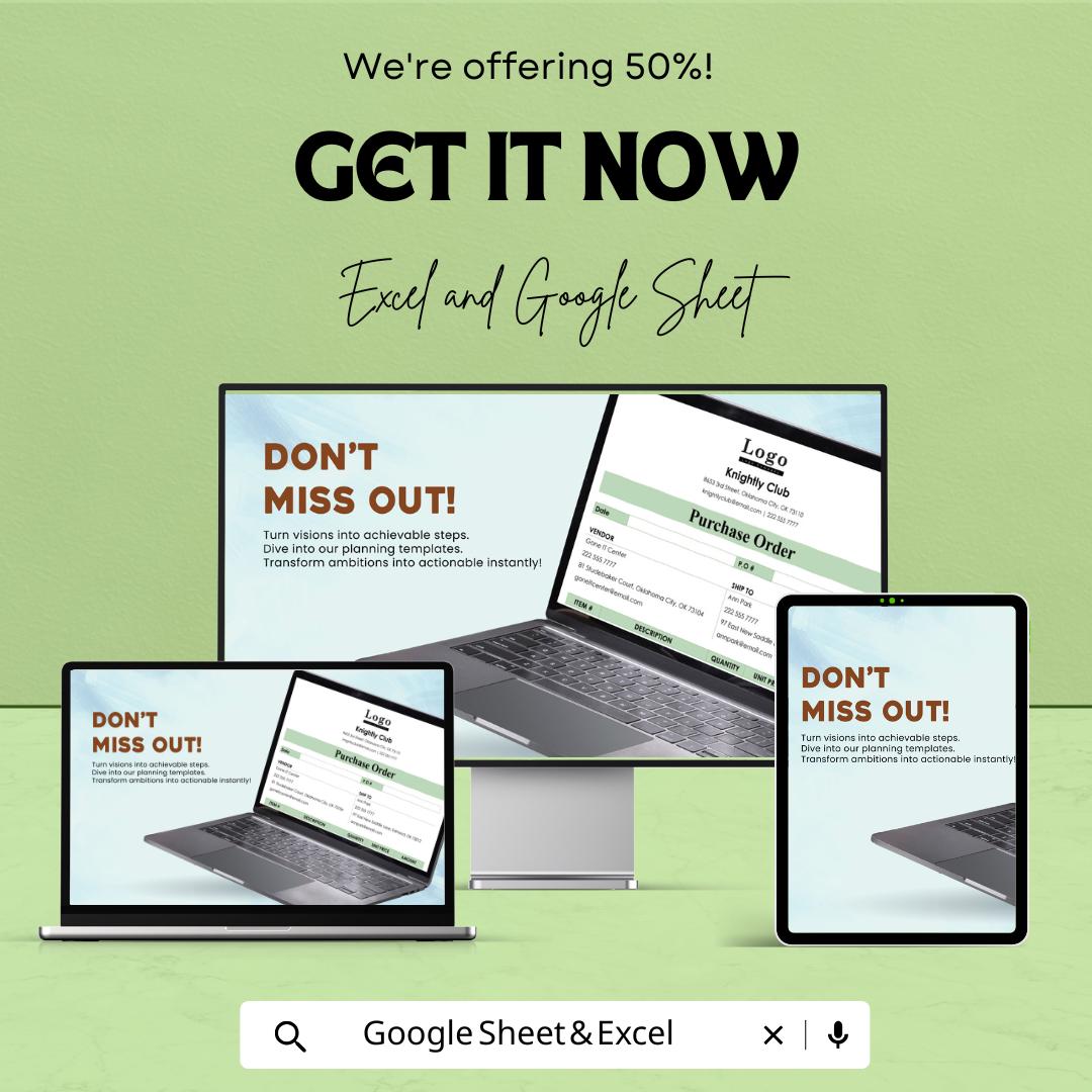 Advance Purchase Order Sheet | Editable Excel & Google Sheets Template | Purchase Form | Order Tracking Log | Printable PO Format