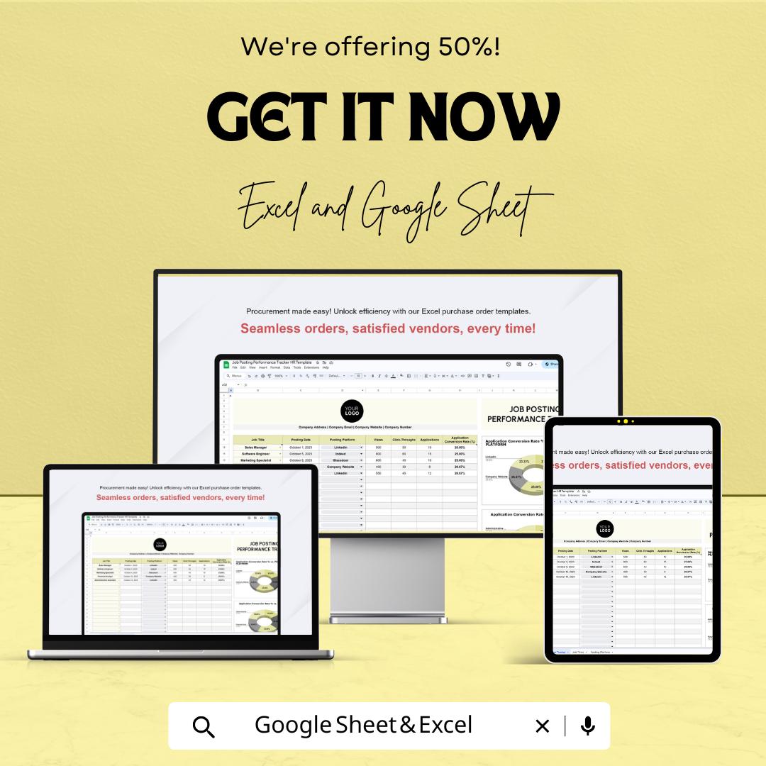 Job Posting Performance Tracker HR Sheet | Excel & Google Sheets | HR Analytics | Recruitment Stats | Instant Download Template