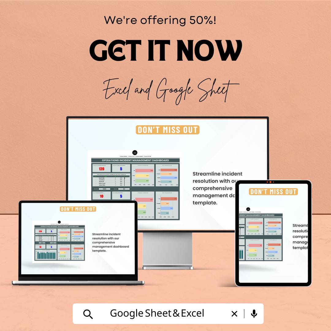 Incident Management Dashboard | Excel & Google Sheets | Operations Log Tracker | Incident Report Sheet | Real-Time Metrics Template