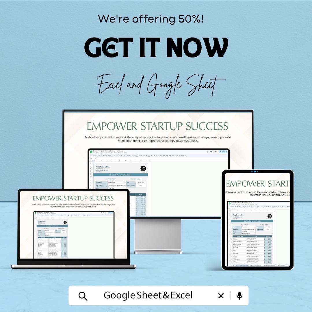 Financial Budget for startup Business Sheet | Excel and Google Sheets Template | Startup Financial Planning & Budgeting Tool