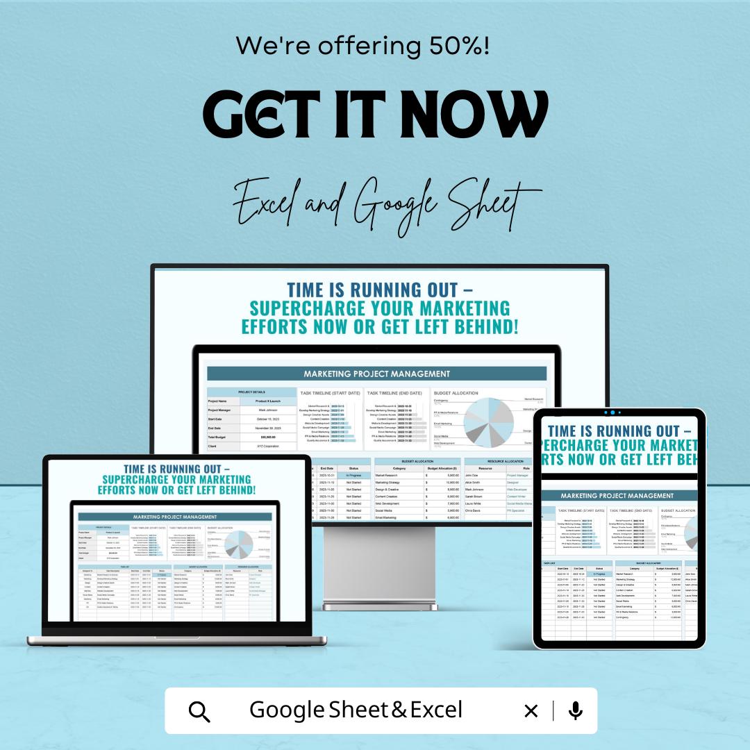 Marketing Project Management Sheet Excel & Google Sheets | Campaign Tracker, Budget, Timeline, and Team Collaboration